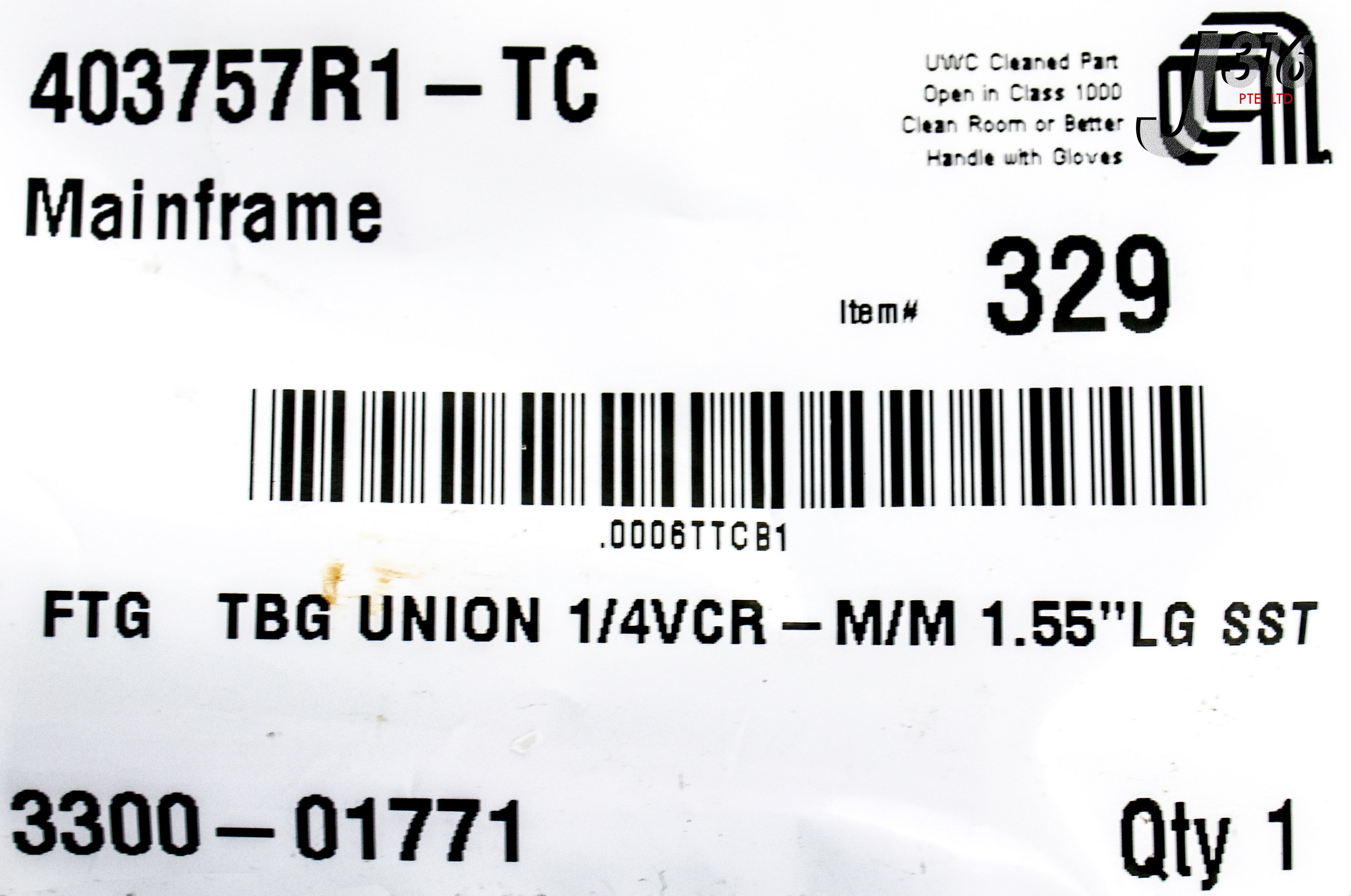 20251 APPLIED MATERIALS FTG TBG UNION 1/4VCR-M/M 1.55LG SST (NEW